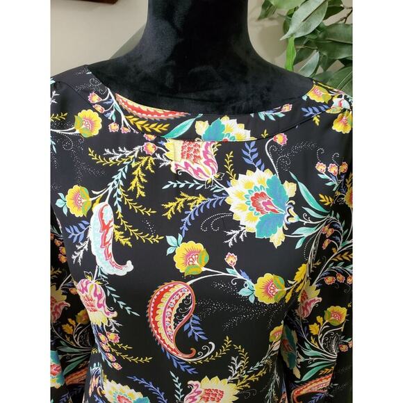 Loft Women's Black Floral 100% Polyester Round Neck Long Sleeve Blouse Size M - Picture 3 of 10